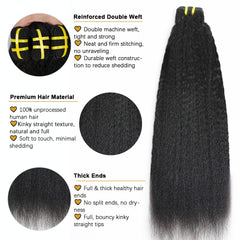 GDY HAIR Kinky Straight Bundles Human Hair Natural Black Double Weft 1/3Pcs | Hair Extensions