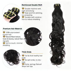 GDY HAIR Natural Wave Bundles Human Hair Natural Black Double Weft 1/3Pcs | Hair Extensions