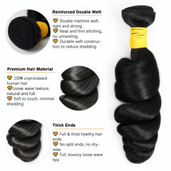 GDY HAIR Loose Wave Bundles Human Hair Natural Black Double Weft 1/3Pcs | Hair Extensions