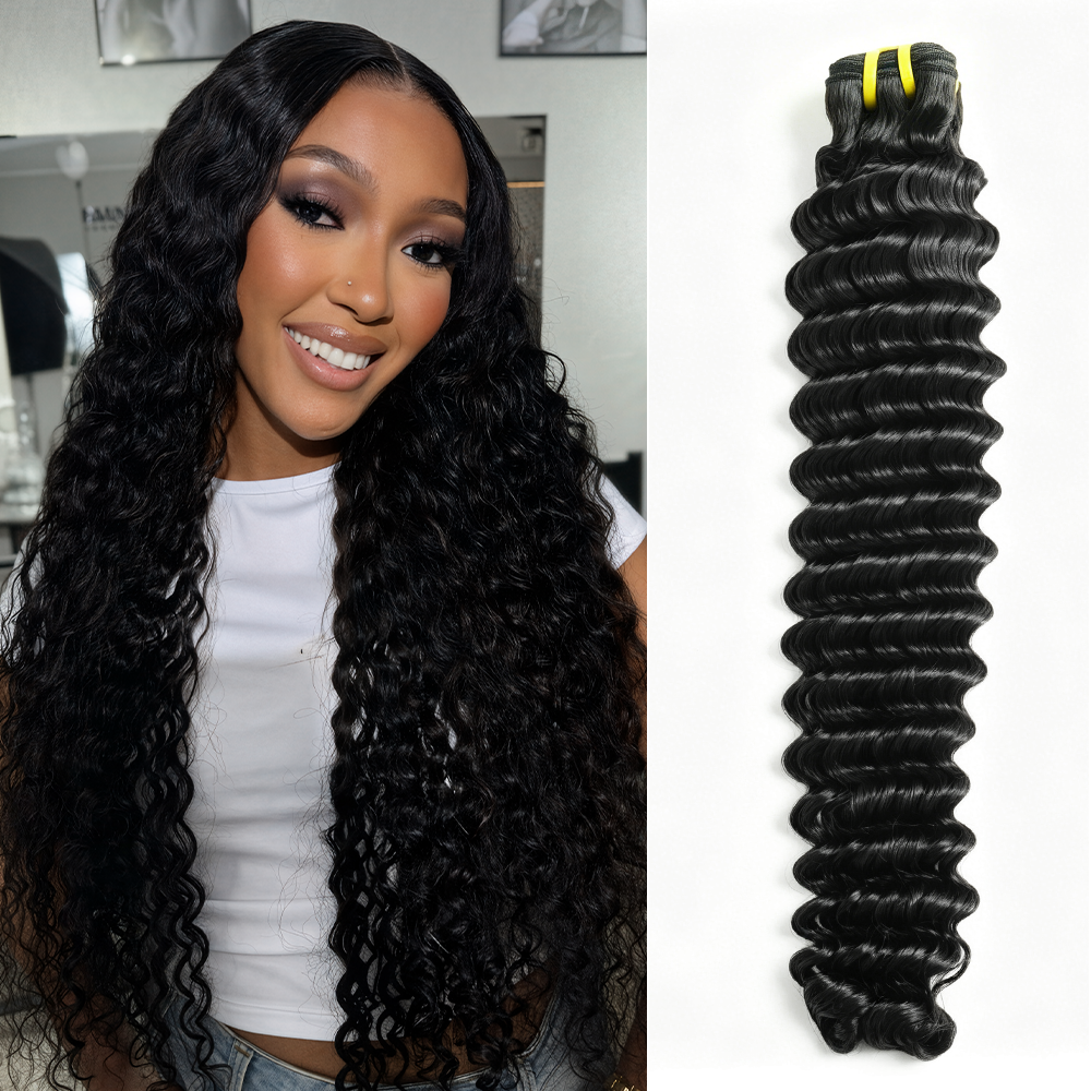 GDY HAIR Deep Wave Bundles Human Hair Natural Black Double Weft 1/3Pcs | Hair Extensions