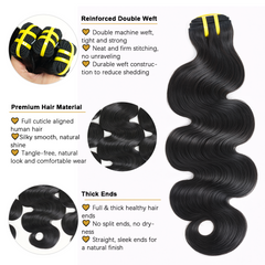 GDY HAIR Body Wave Bundles Human Hair Natural Black Double Weft 1/3Pcs | Hair Extensions