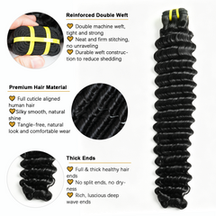 GDY HAIR Deep Wave Bundles Human Hair Natural Black Double Weft 1/3Pcs | Hair Extensions