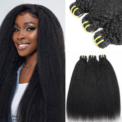 GDY HAIR Kinky Straight Bundles Human Hair Natural Black Double Weft 1/3Pcs | Hair Extensions