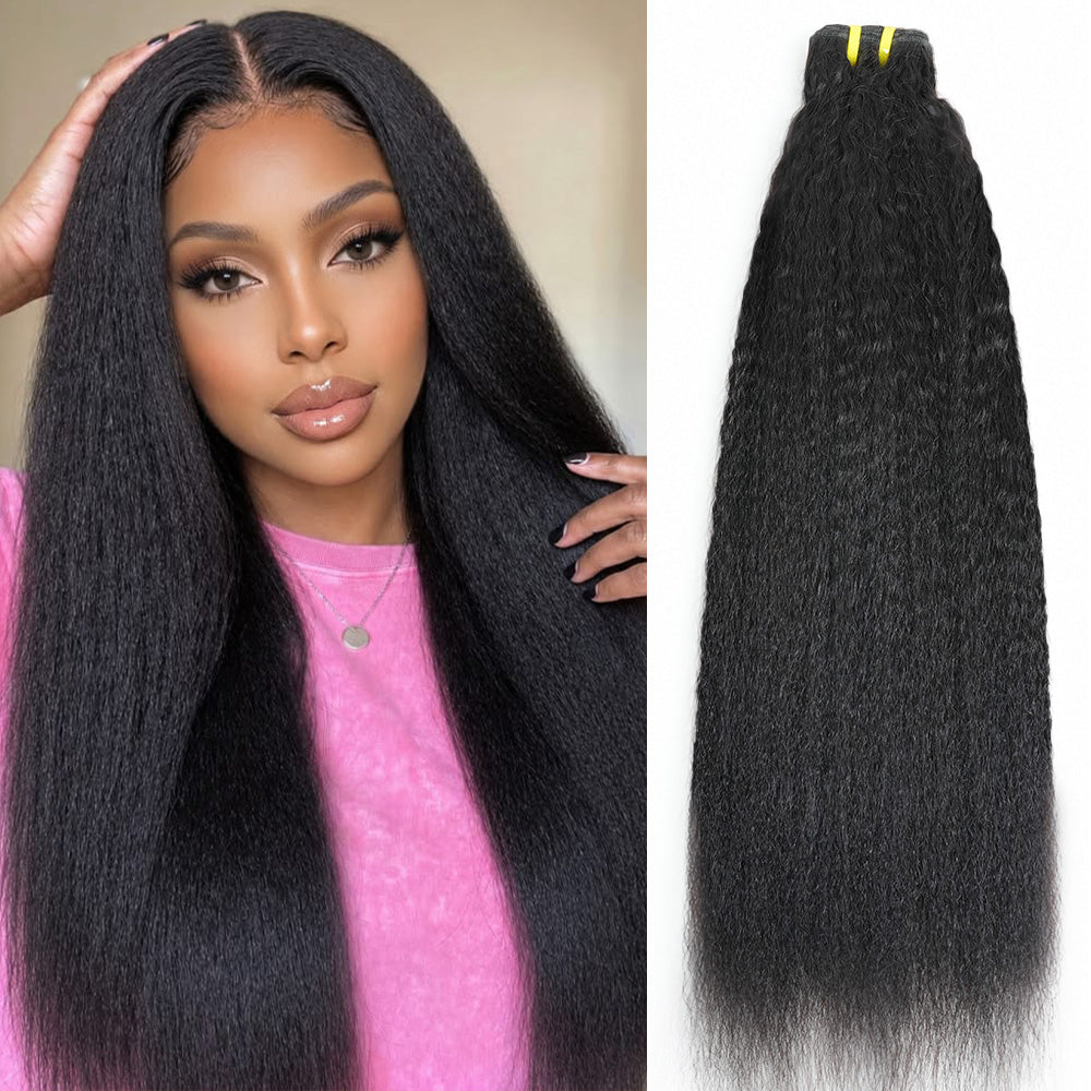 GDY HAIR Kinky Straight Bundles Human Hair Natural Black Double Weft 1/3Pcs | Hair Extensions