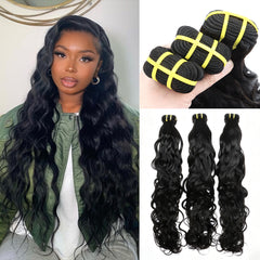 GDY HAIR Natural Wave Bundles Human Hair Natural Black Double Weft 1/3Pcs | Hair Extensions