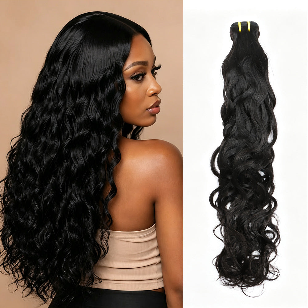 GDY HAIR Natural Wave Bundles Human Hair Natural Black Double Weft 1/3Pcs | Hair Extensions