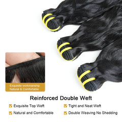 GDY HAIR Natural Wave Bundles Human Hair Natural Black Double Weft 1/3Pcs | Hair Extensions