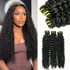 GDY HAIR Deep Curly Bundles Human Hair Natural Black Double Weft 1/3Pcs | Hair Extensions
