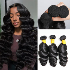GDY HAIR Loose Wave Bundles Human Hair Natural Black Double Weft 1/3Pcs | Hair Extensions