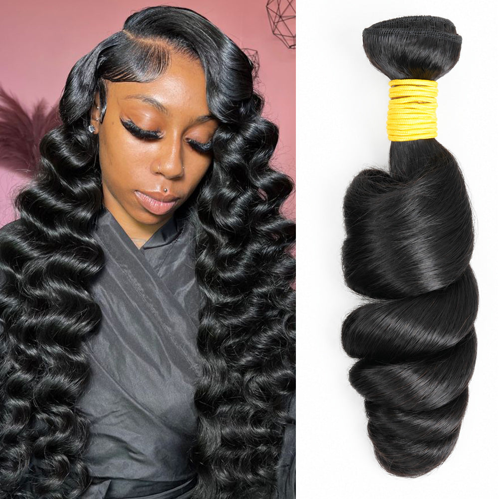 GDY HAIR Loose Wave Bundles Human Hair Natural Black Double Weft 1/3Pcs | Hair Extensions