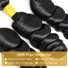 GDY HAIR Loose Wave Bundles Human Hair Natural Black Double Weft 1/3Pcs | Hair Extensions