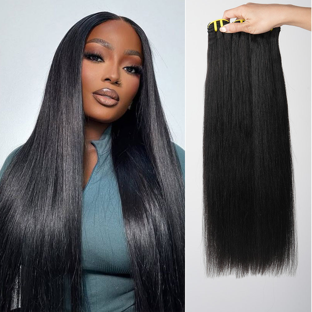 GDY HAIR Yaki Straight Bundles Human Hair Natural Black Double Weft 1/3Pcs | Hair Extensions