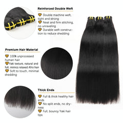 GDY HAIR Yaki Straight Bundles Human Hair Natural Black Double Weft 1/3Pcs | Hair Extensions